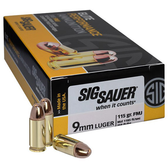 SIG AMMO 9MM 115GR ELITE BALL FMJ 50/10 - Ammunition